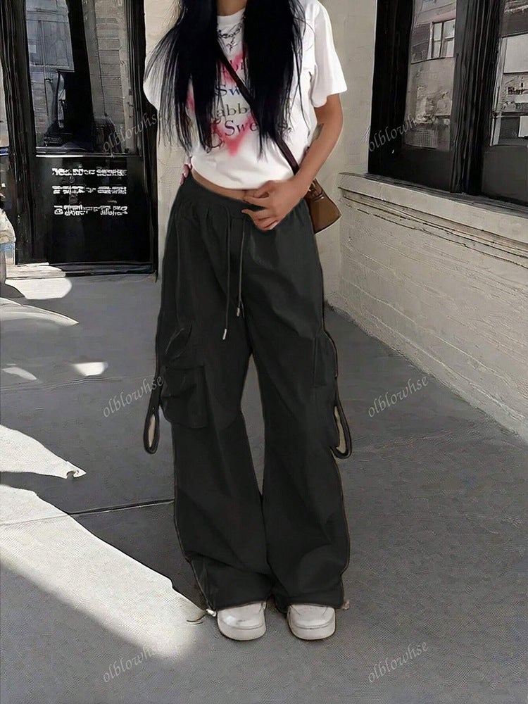 High Street Hip-Hop Trendy Brand Workwear Casual Pants For Women Loose Straight Wide-Leg Large Pocket Retro Long Pants - Image 4