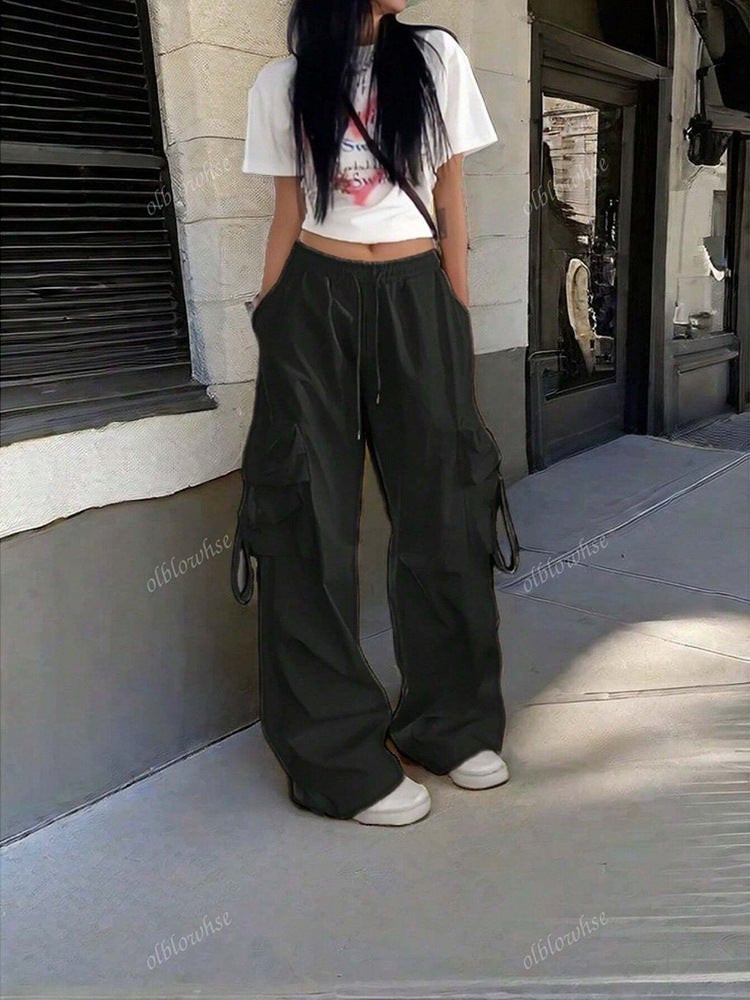 High Street Hip-Hop Trendy Brand Workwear Casual Pants For Women Loose Straight Wide-Leg Large Pocket Retro Long Pants - Image 5