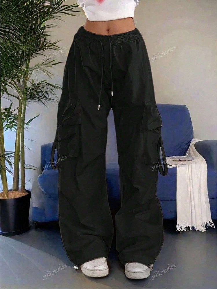 High Street Hip-Hop Trendy Brand Workwear Casual Pants For Women Loose Straight Wide-Leg Large Pocket Retro Long Pants - Image 2