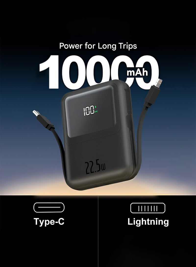 سمارت لينك باور بانك مغناطيسي سعة 10000MAh شحن لاسلكي بقوة 15 واط وكابلات لايتنينج و Type-C مدمجة، شاحن متنقل سريع 22.5 واط بشاشة رقمية، متوافق مع أجهزة أندرويد وآيفون - أسود - Image 3