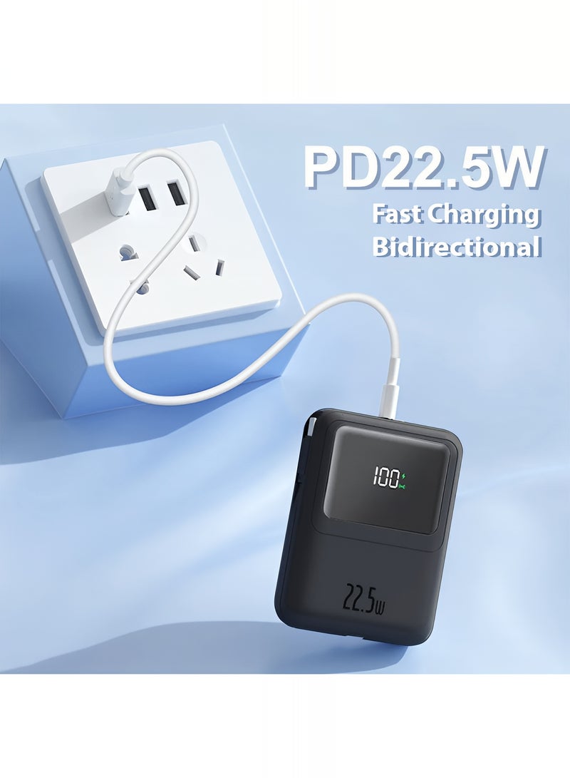 سمارت لينك باور بانك مغناطيسي سعة 10000MAh شحن لاسلكي بقوة 15 واط وكابلات لايتنينج و Type-C مدمجة، شاحن متنقل سريع 22.5 واط بشاشة رقمية، متوافق مع أجهزة أندرويد وآيفون - أسود - Image 4