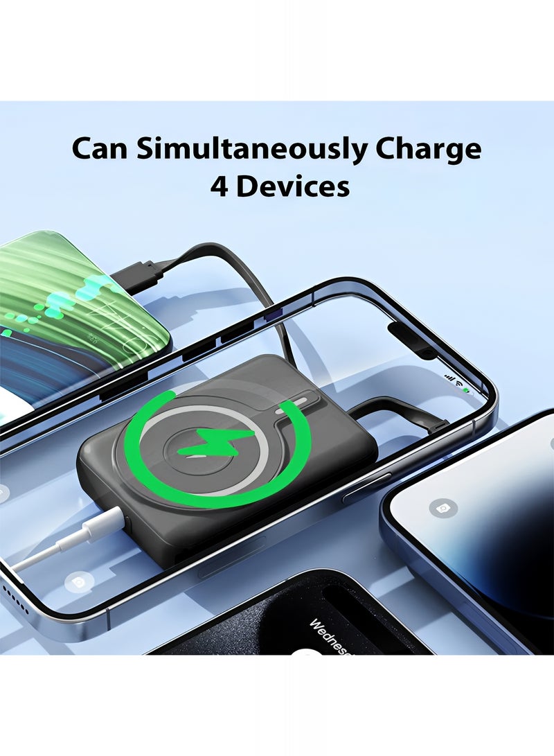 سمارت لينك باور بانك مغناطيسي سعة 10000MAh شحن لاسلكي بقوة 15 واط وكابلات لايتنينج و Type-C مدمجة، شاحن متنقل سريع 22.5 واط بشاشة رقمية، متوافق مع أجهزة أندرويد وآيفون - أسود - Image 5