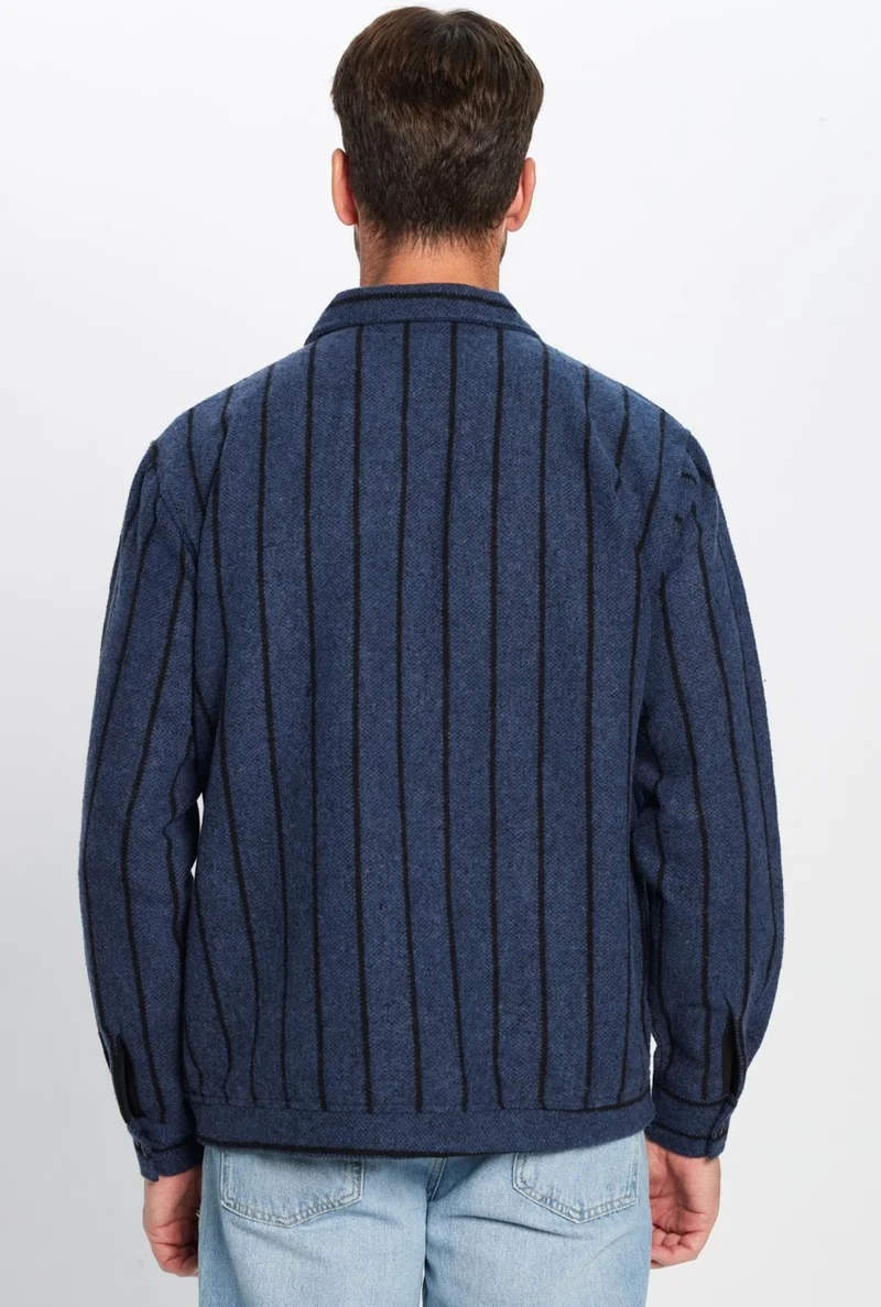 تودورس Men's Relax Fit Casual Cut Lumberjack Single Pocket Striped Indigo Winter Coat Shirt