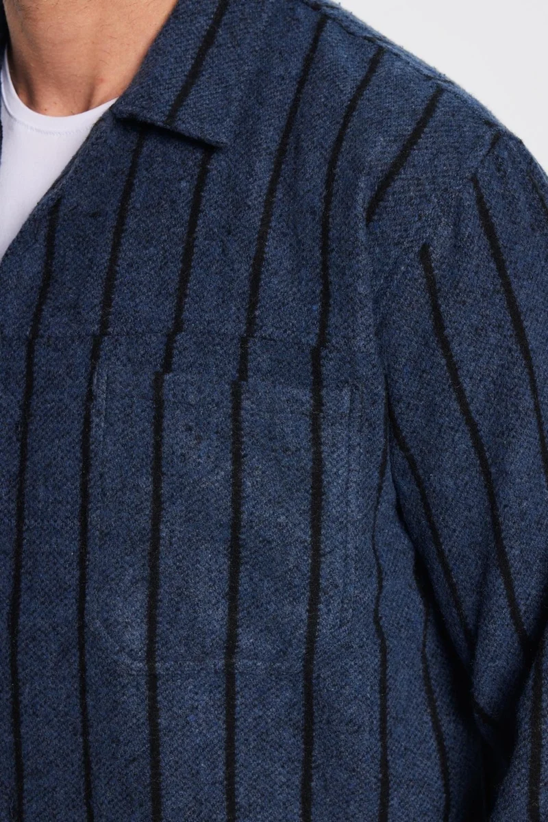 تودورس Men's Relax Fit Casual Cut Lumberjack Single Pocket Striped Indigo Winter Coat Shirt