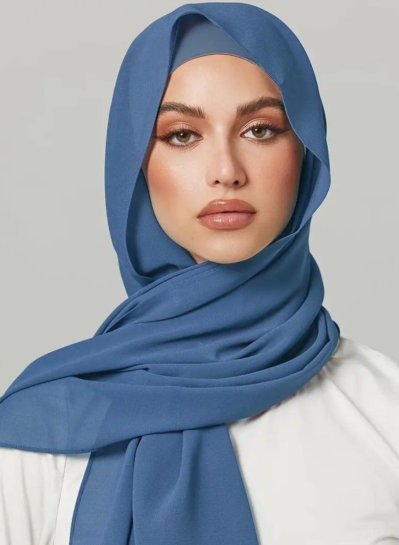 2pcs/set Elegant Solid Color Chiffon Scarves Tie Back Undercap, 1pc Thin Breathable Sunscreen Hijab & 1pc Elastic Modal Inner Hijab Cap Combination - Image 1