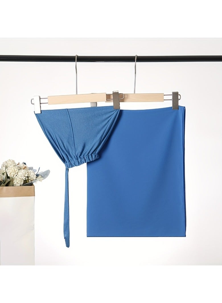 2pcs/set Elegant Solid Color Chiffon Scarves Tie Back Undercap, 1pc Thin Breathable Sunscreen Hijab & 1pc Elastic Modal Inner Hijab Cap Combination - Image 2