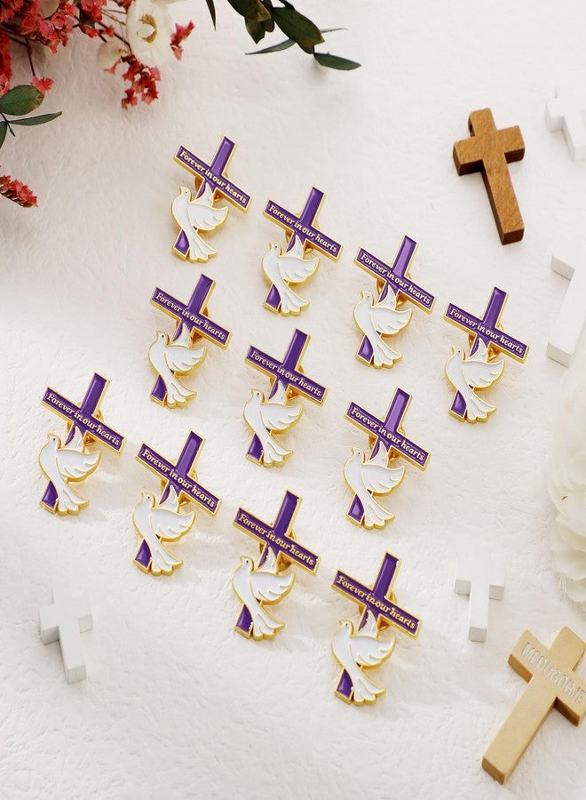 Misdary 50 Pack Funeral Favors Pins Bulk for Guests Memorial Forever in Our Hearts Dove Cross Lapel Pin Memorial Mourning (Purple) - Image 4