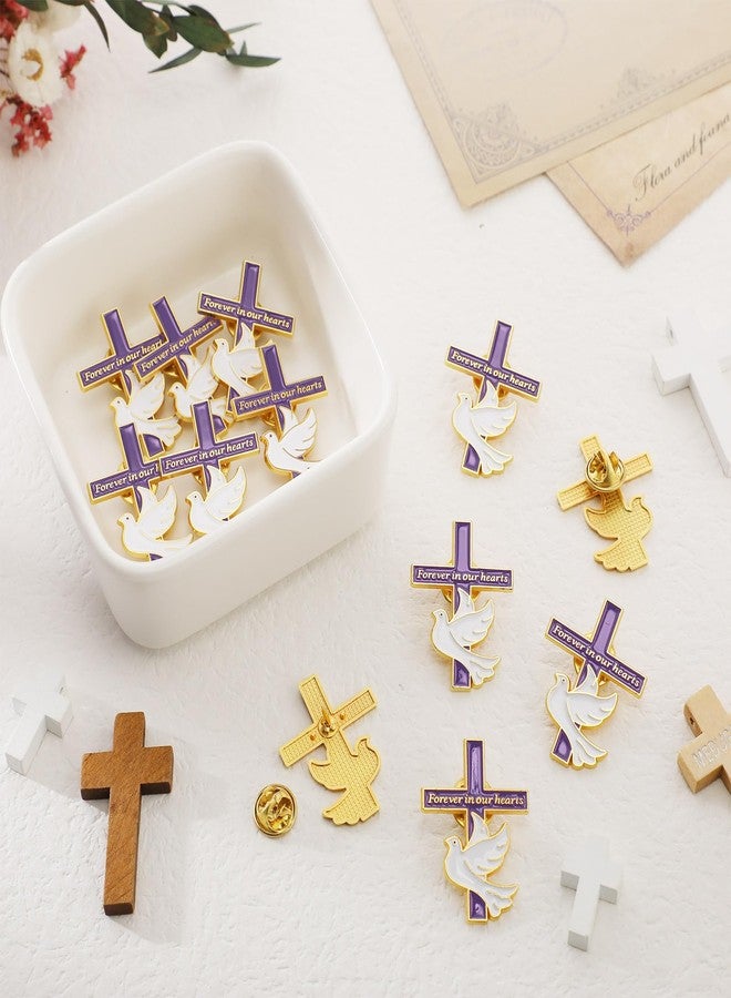 Misdary 50 Pack Funeral Favors Pins Bulk for Guests Memorial Forever in Our Hearts Dove Cross Lapel Pin Memorial Mourning (Purple) - Image 5