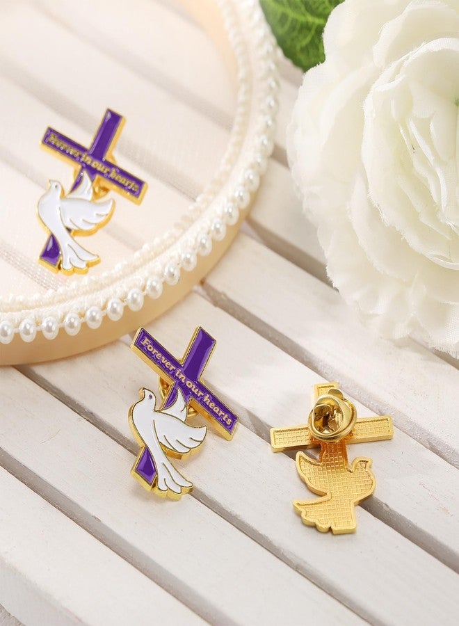Misdary 50 Pack Funeral Favors Pins Bulk for Guests Memorial Forever in Our Hearts Dove Cross Lapel Pin Memorial Mourning (Purple) - Image 3