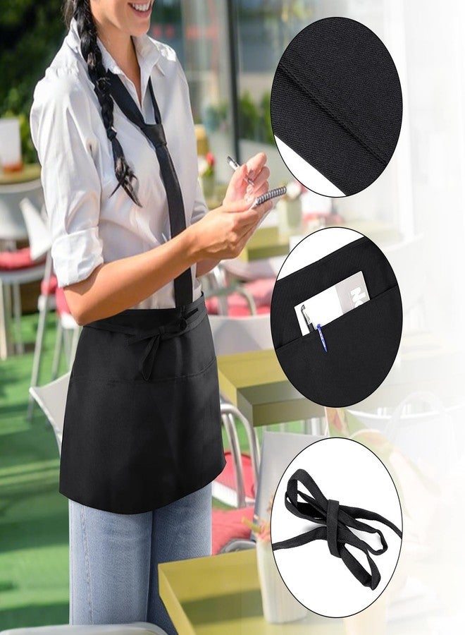 Bilkeru 2 Pack Water-Resistant Server Aprons with 3 Pockets, Black Waist Aprons for Kitchen Waiter Waitress - Image 3