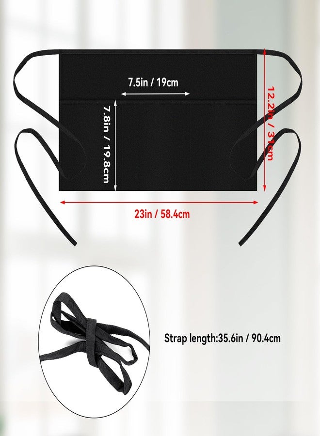 Bilkeru 2 Pack Water-Resistant Server Aprons with 3 Pockets, Black Waist Aprons for Kitchen Waiter Waitress - Image 2