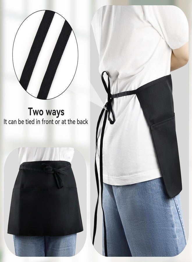 Bilkeru 2 Pack Water-Resistant Server Aprons with 3 Pockets, Black Waist Aprons for Kitchen Waiter Waitress - Image 4