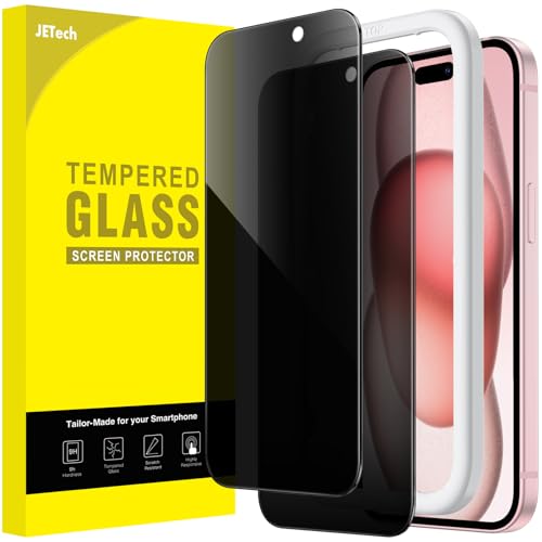 JETech Privacy Screen Protector for iPhone 15 6.1-Inch, Anti-Spy Tempered Glass Film with Easy Installation Tool, 2-Pack - Image 1