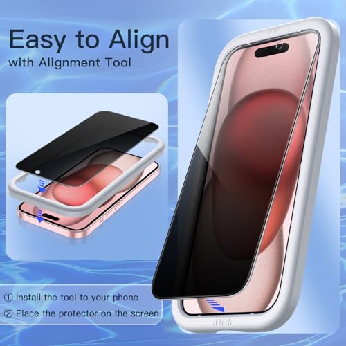 JETech Privacy Screen Protector for iPhone 15 6.1-Inch, Anti-Spy Tempered Glass Film with Easy Installation Tool, 2-Pack - Image 5