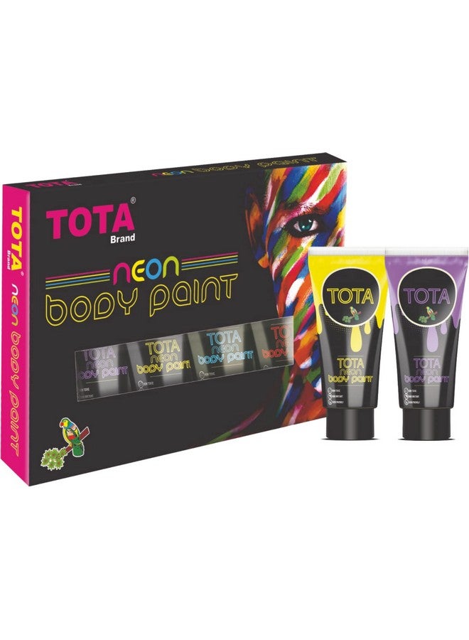 توتا طلاء للوجه وطلاء للجسم غير سام للحفلات والاحتفالات - مجموعة مكونة من 6 قطع باللون الأبيض والأصفر والبرتقالي والأخضر والأزرق والوردي. أنابيب توهج الأشعة فوق البنفسجية الملونة النيون - Image 1