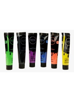 TOTA Non-Toxic Face Paint And Body Paint For Party, Celebration, Holi - Set Of 6 In White, Yellow, Orange, Green, Blue And Pink. Neon Colour Uv Glow Tubes  - Image 2