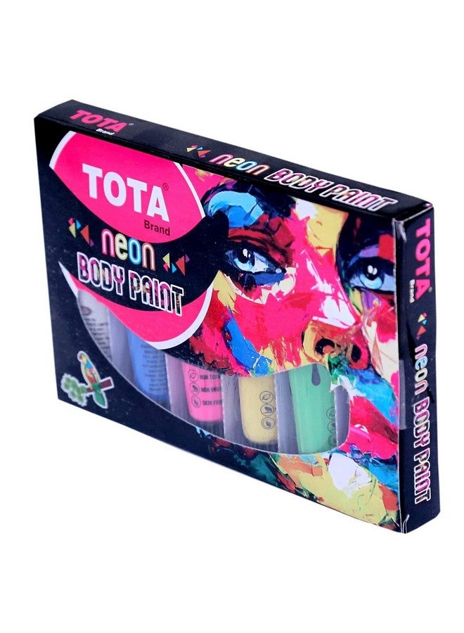توتا طلاء للوجه وطلاء للجسم غير سام للحفلات والاحتفالات - مجموعة مكونة من 6 قطع باللون الأبيض والأصفر والبرتقالي والأخضر والأزرق والوردي. أنابيب توهج الأشعة فوق البنفسجية الملونة النيون - Image 4