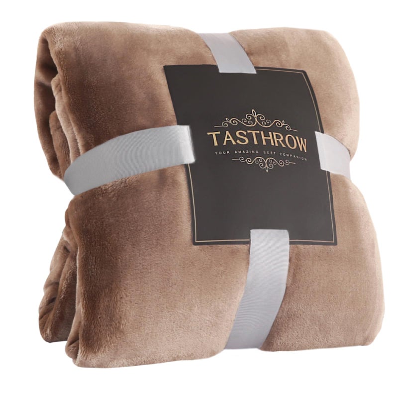 TASTHROW Large Flannel Fleece Throw Blanket 5070 Inch Cozy Lightweight Thick Blanket All Seasons Suitable for Women Men and Kids Light Coffee