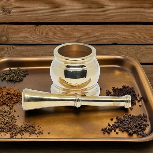 Whizzo Antique Brass Mortar and Pestle 2.95 inches x 3.35 inches x 2.0 inches Okhli Khalbatta Set Brass Herb Grinder for Crushing Pills Herbs Vegetables and Dry Fruits (Size 2) - Image 5
