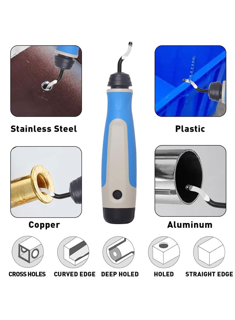 SYOSI Metal Deburring Tool with 10 Pcs Replacement Blades Assortment Kit Rotary Deburr Blades Set with Handle Debur Knife Deburring Cutters Set for Plastic Wood Aluminum Copper Resin Art Metal Work - Image 2