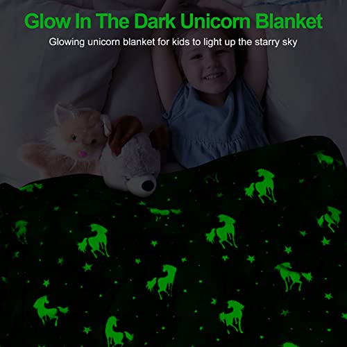 TEHALK Unicorn Glow in The Dark Blanket for Girls/Kids, 60% Polyester/40% Flannel, 40"x60", Pink, Cartoon Unicorn with Star - Image 2