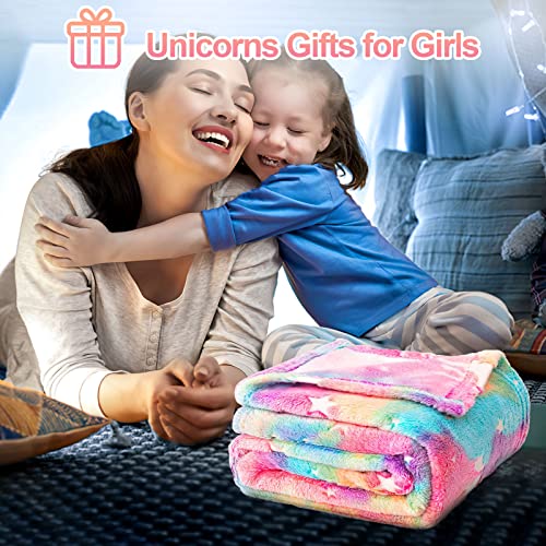 TEHALK Unicorn Glow in The Dark Blanket for Girls/Kids, 60% Polyester/40% Flannel, 40"x60", Pink, Cartoon Unicorn with Star - Image 5