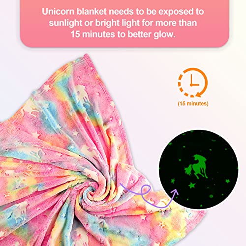 TEHALK Unicorn Glow in The Dark Blanket for Girls/Kids, 60% Polyester/40% Flannel, 40"x60", Pink, Cartoon Unicorn with Star - Image 3