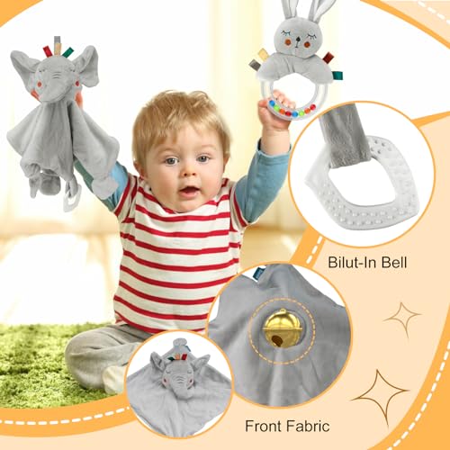 WeCool Baby Boy Gift Basket Set, Unique Baby Gift Basket Set, New Baby Boy Gift Basket, New Baby Gift Basket Set with Baby Blanket, Baby Rattle, Bunny, Keepsake Milestone, Elephant Toy, Baby Socks - Image 3