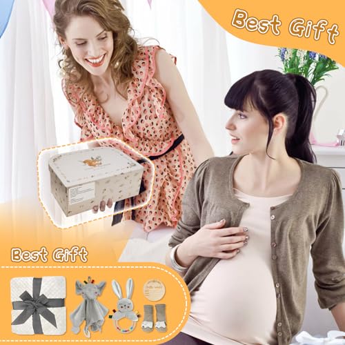 WeCool Baby Boy Gift Basket Set, Unique Baby Gift Basket Set, New Baby Boy Gift Basket, New Baby Gift Basket Set with Baby Blanket, Baby Rattle, Bunny, Keepsake Milestone, Elephant Toy, Baby Socks - Image 2