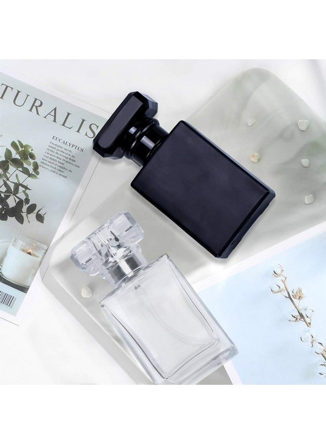 Beauenty 2 pcs Travel Refillable Glass Perfume Bottle Portable Square Empty Glass Perfume Atomizer Bottle 30ml/1 oz. Spray Glass Bottle Atomizer Container,Black+White - Image 1