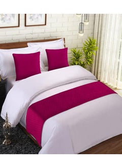Femfairy Femfairy Quilted Velvet Combo of Bed Runner with Cushion Covers Pink Bed Runner 18x90inches Cushion Covers 16x16inches  - Image 1