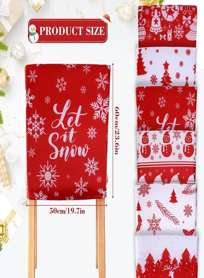 Eforcase مجموعة أغطية كراسي عيد الميلاد من إيفوركيس، 6 قطع، أغطية ظهر كلاسيكية حمراء للكراسي، مزينة برسومات شجرة الشتاء، بابا نويل، ندفة الثلج، الأيل، رجل الثلج، أغطية مقاعد غرفة الطعام، أغطية قابلة للإزالة لتزيين المنزل والفندق وحفلات العطلات في عيد الميلاد - Image 4
