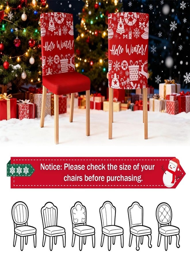 Eforcase مجموعة أغطية كراسي عيد الميلاد من إيفوركيس، 6 قطع، أغطية ظهر كلاسيكية حمراء للكراسي، مزينة برسومات شجرة الشتاء، بابا نويل، ندفة الثلج، الأيل، رجل الثلج، أغطية مقاعد غرفة الطعام، أغطية قابلة للإزالة لتزيين المنزل والفندق وحفلات العطلات في عيد الميلاد - Image 5