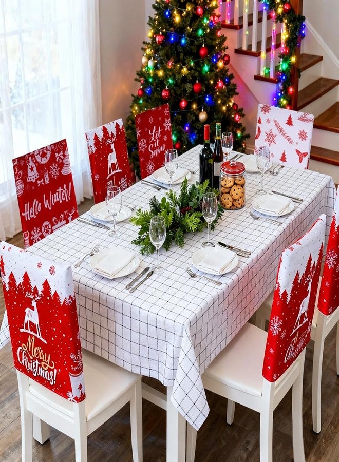 Eforcase مجموعة أغطية كراسي عيد الميلاد من إيفوركيس، 6 قطع، أغطية ظهر كلاسيكية حمراء للكراسي، مزينة برسومات شجرة الشتاء، بابا نويل، ندفة الثلج، الأيل، رجل الثلج، أغطية مقاعد غرفة الطعام، أغطية قابلة للإزالة لتزيين المنزل والفندق وحفلات العطلات في عيد الميلاد - Image 2