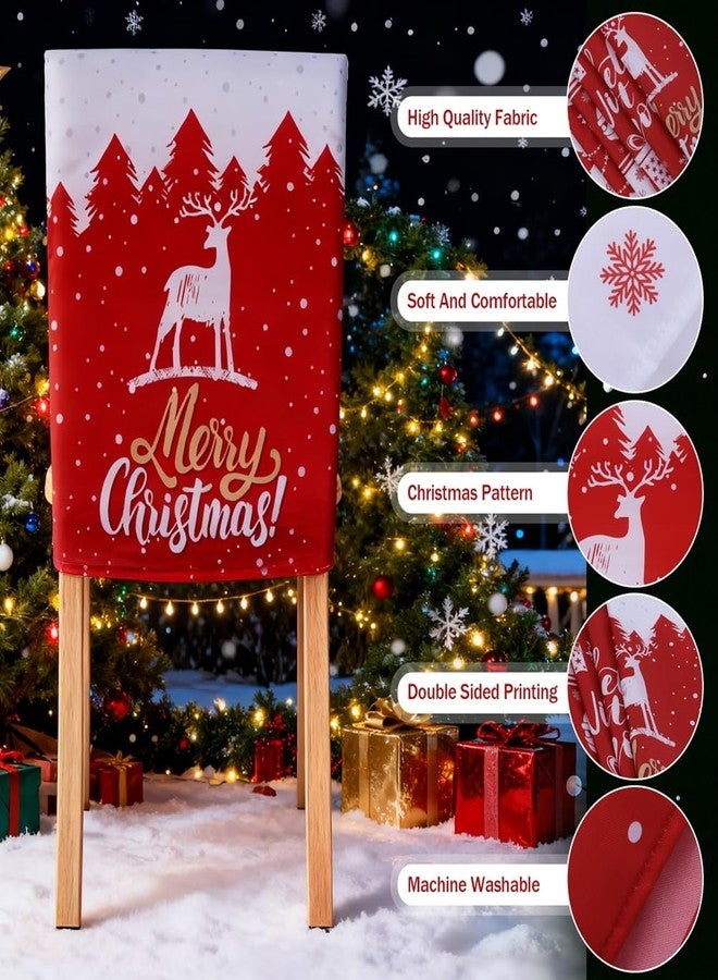 Eforcase مجموعة أغطية كراسي عيد الميلاد من إيفوركيس، 6 قطع، أغطية ظهر كلاسيكية حمراء للكراسي، مزينة برسومات شجرة الشتاء، بابا نويل، ندفة الثلج، الأيل، رجل الثلج، أغطية مقاعد غرفة الطعام، أغطية قابلة للإزالة لتزيين المنزل والفندق وحفلات العطلات في عيد الميلاد - Image 3