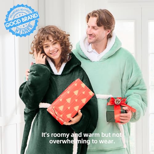 JOYWOO Green Wearable Blanket Hoodie,Oversized Cat Lovers Sweatshirt Blanket for Adult, Birthday Gifts for Women Mom Grandma,Cozy Hooded Blanket with Giant Pocket Winter Gifts,Dark Green Standard - Image 2