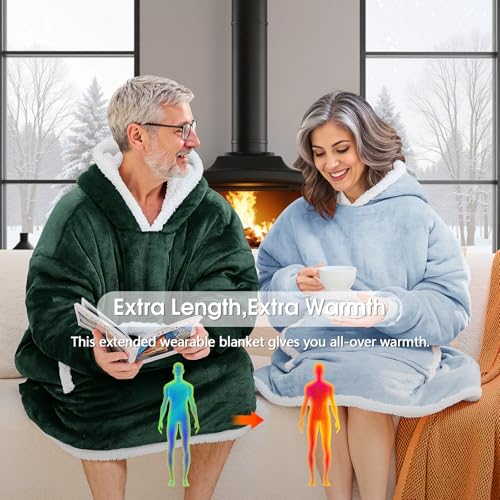 JOYWOO Green Wearable Blanket Hoodie,Oversized Cat Lovers Sweatshirt Blanket for Adult, Birthday Gifts for Women Mom Grandma,Cozy Hooded Blanket with Giant Pocket Winter Gifts,Dark Green Standard - Image 4