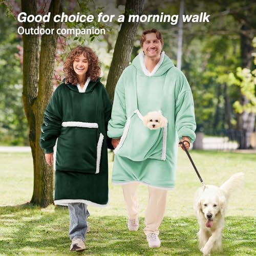 JOYWOO Green Wearable Blanket Hoodie,Oversized Cat Lovers Sweatshirt Blanket for Adult, Birthday Gifts for Women Mom Grandma,Cozy Hooded Blanket with Giant Pocket Winter Gifts,Dark Green Standard - Image 5