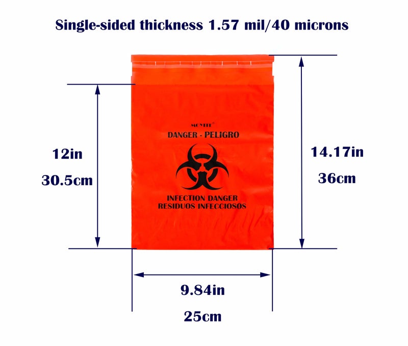 Moyite Biohazard Bags Small with Strong Adhesive Strip for Lab,Tattoo Parlors, Clinics and Home,Rip Proof,1.57 Mil,50 Count - Image 3