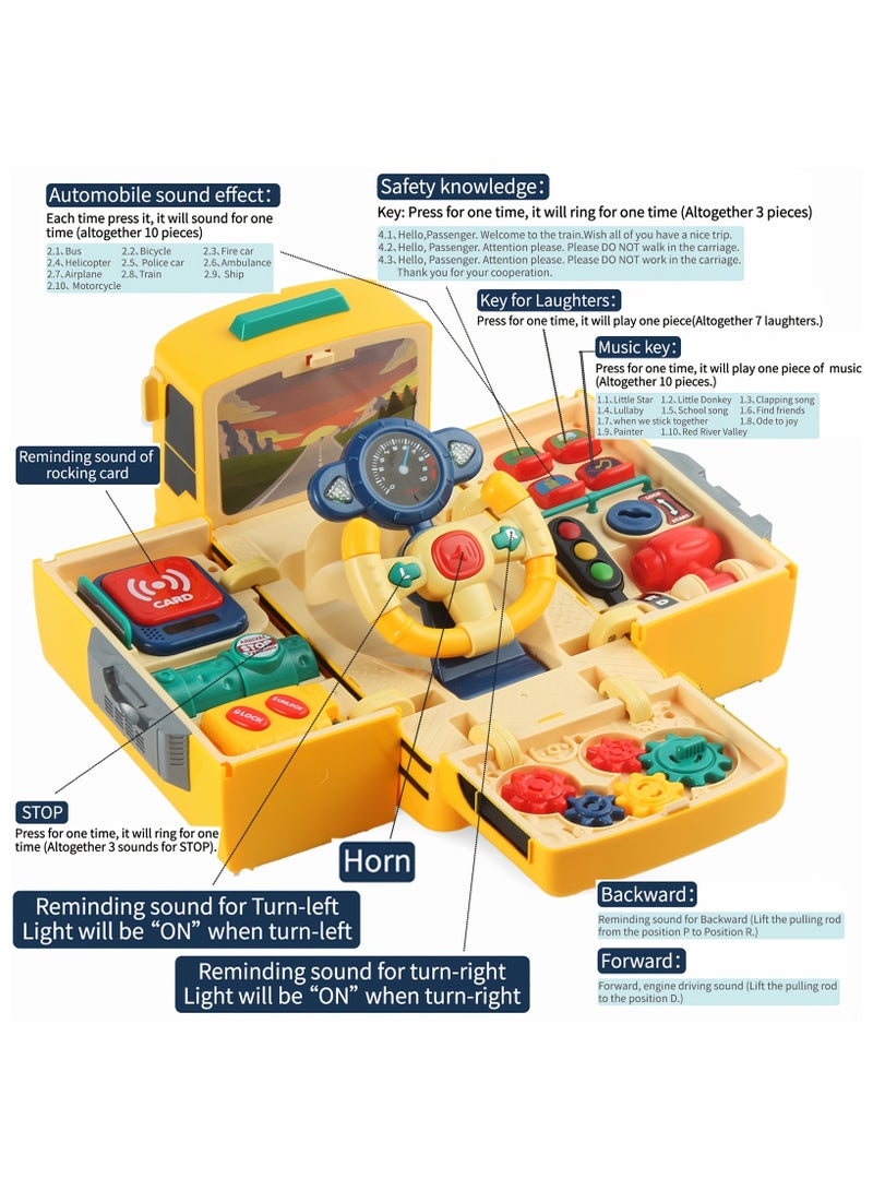 ارواق سيارات حافلة موسيقية للأولاد، لعبة دفع وسحب للأطفال الصغار، سيارات متحولة، مركبات نقل حافلة مدرسية، عجلة قيادة، لعبة قيادة حافلة تعليمية، هدية للأمهات لحفلات الأطفال - Image 3