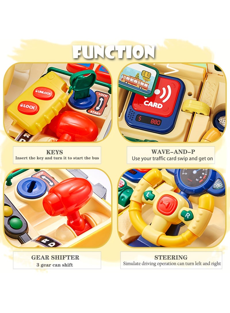 ارواق سيارات حافلة موسيقية للأولاد، لعبة دفع وسحب للأطفال الصغار، سيارات متحولة، مركبات نقل حافلة مدرسية، عجلة قيادة، لعبة قيادة حافلة تعليمية، هدية للأمهات لحفلات الأطفال - Image 4