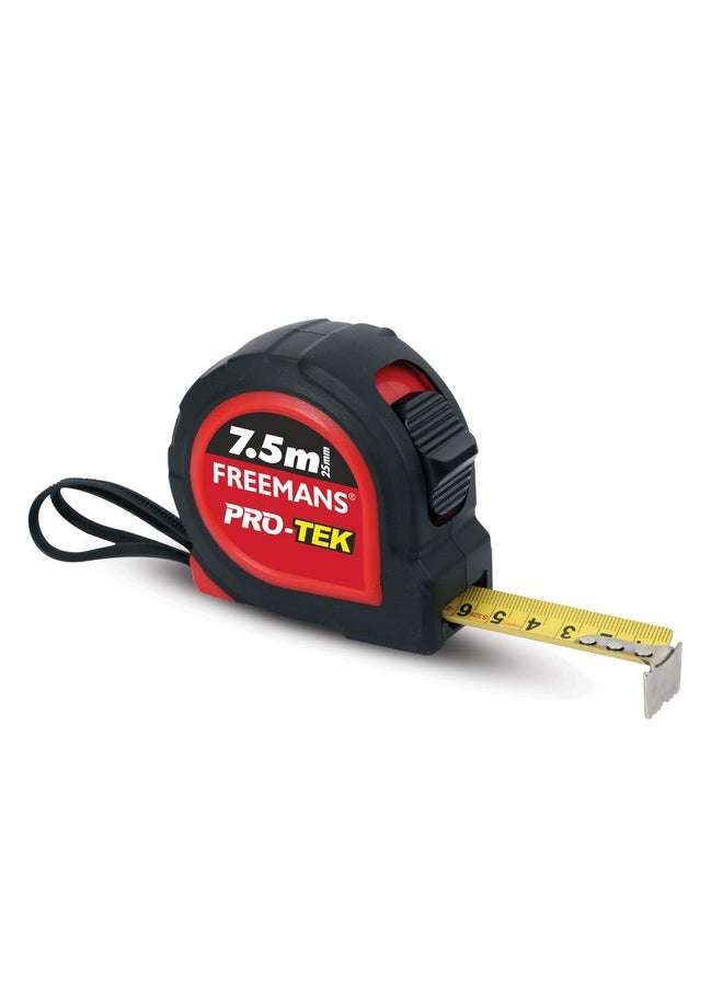 FREEMANS FREEMANS PRO-TEK 7.5m:25mm Steel Inchi Pocket Measuring Tape with Non Slip Rubber covered ABS case, Click-Action Front Lock, Pause Button, Hand Strap and Belt-Clip  - Image 1