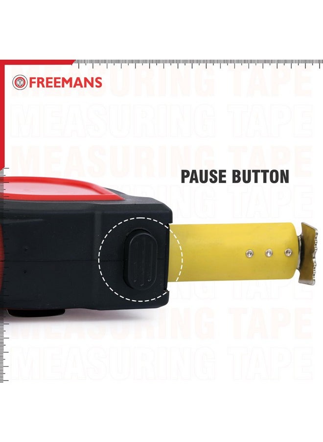 FREEMANS FREEMANS PRO-TEK 7.5m:25mm Steel Inchi Pocket Measuring Tape with Non Slip Rubber covered ABS case, Click-Action Front Lock, Pause Button, Hand Strap and Belt-Clip  - Image 5