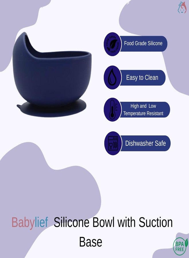 Babylief Bear Shaped Silicone Plate with Suction Base, Wooden Handle Spoon, 20 cm, Available in 5 Colours (Navy) - Image 4