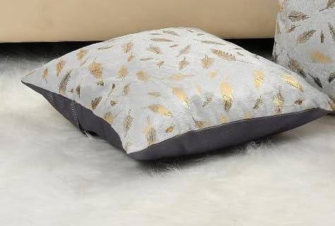 HOMECROWN Velvet Cushion Covers 16x16 Inch – Set of 3 Pcs, Golden Feather Print, Soft Faux Fur Decorative Throw Pillow Covers for Sofa, Couch, Bed, Living Room (Grey) - Image 2