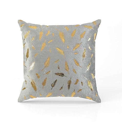 HOMECROWN Velvet Cushion Covers 16x16 Inch – Set of 3 Pcs, Golden Feather Print, Soft Faux Fur Decorative Throw Pillow Covers for Sofa, Couch, Bed, Living Room (Grey) - Image 3