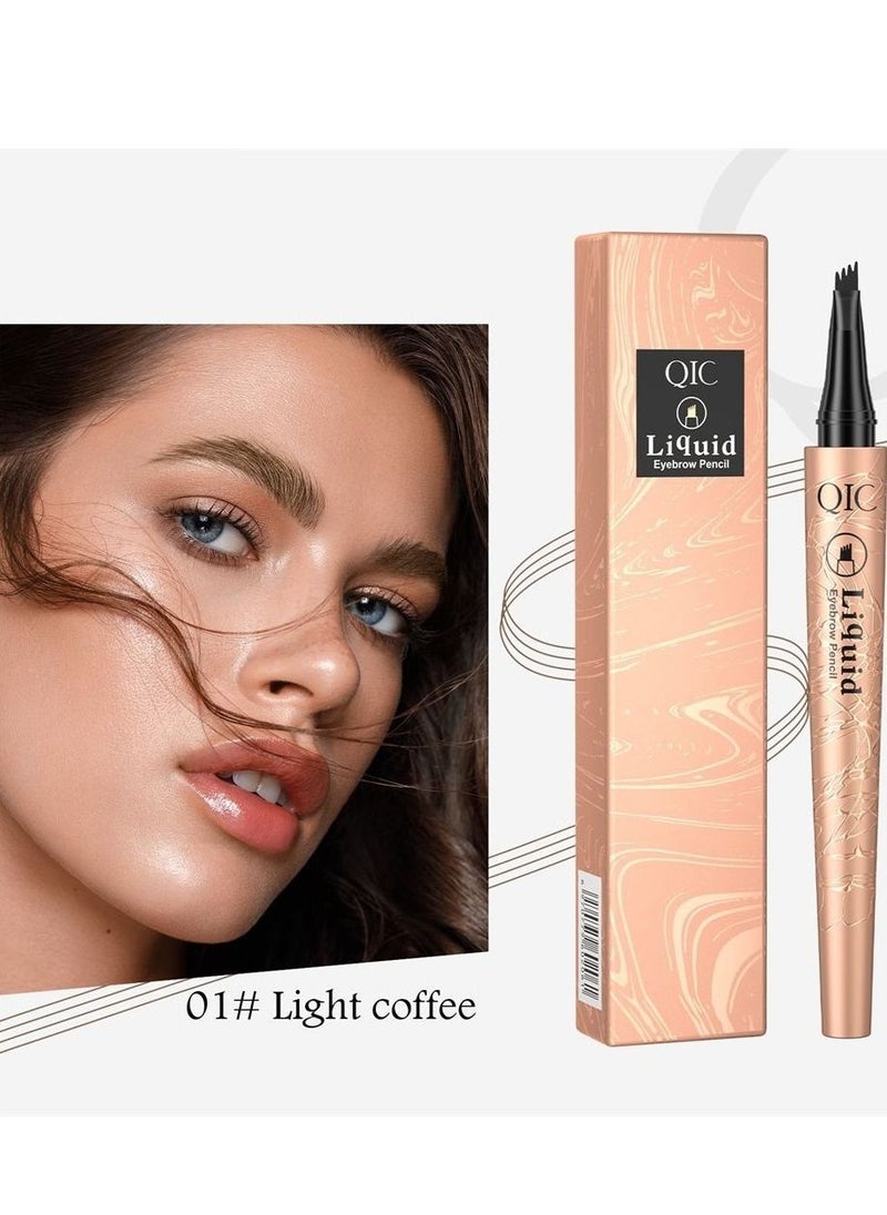 QIC - Liquid Waterproof Eyebrow Pencil Smudge Proof Brow Pencil with 4 Tip Microblade Eyebrow Pen Long Lasting Natural Eyebrow Pencils for Women Light Coffee #1 - Image 1