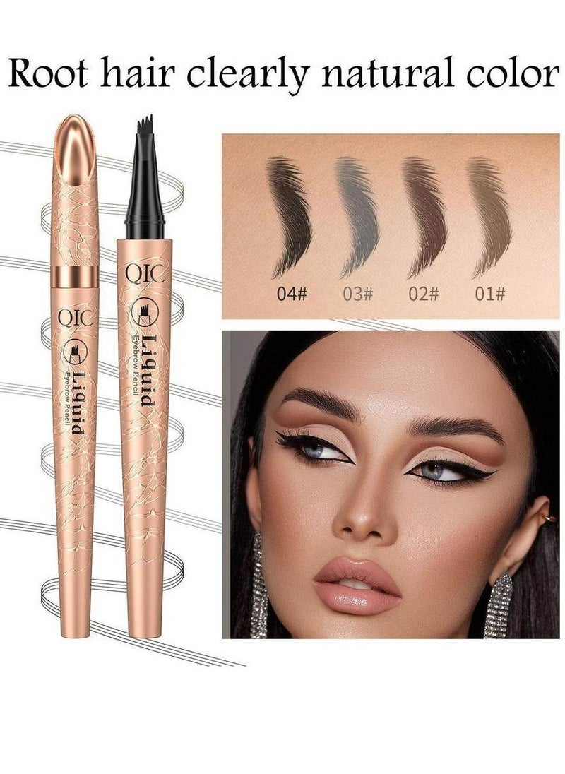 QIC - Liquid Waterproof Eyebrow Pencil Smudge Proof Brow Pencil with 4 Tip Microblade Eyebrow Pen Long Lasting Natural Eyebrow Pencils for Women Light Coffee #1 - Image 1
