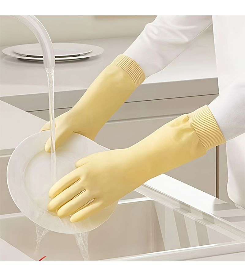 3 قطع قفازات عريضة من PVC لغسل الأطباق مع خطاطيف تعليق وتصميم أكمام مرنة - Image 5