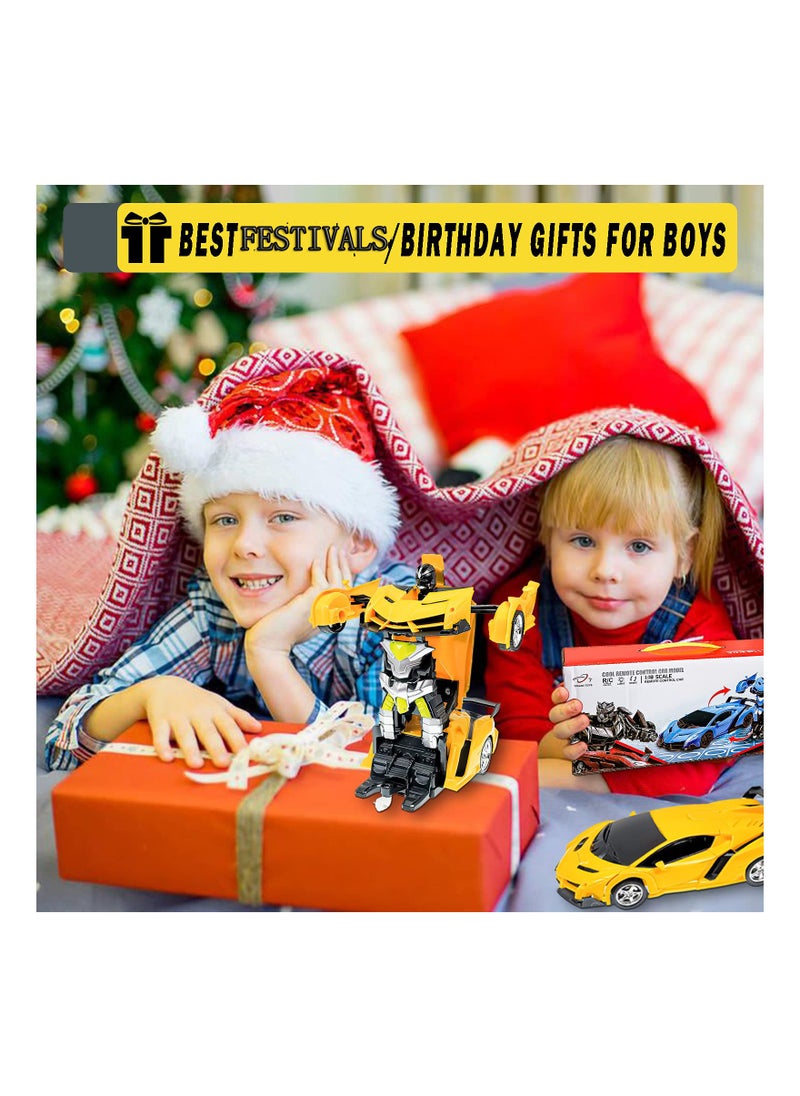 SYOSI Remote Control Toys for Kids Birthday Hobby Rc Robot Car Toy 1 18 Scale with One Button Deformation Transformer 5 to 12 Years Old Racing Cars Boys Girls Yellow  - Image 4